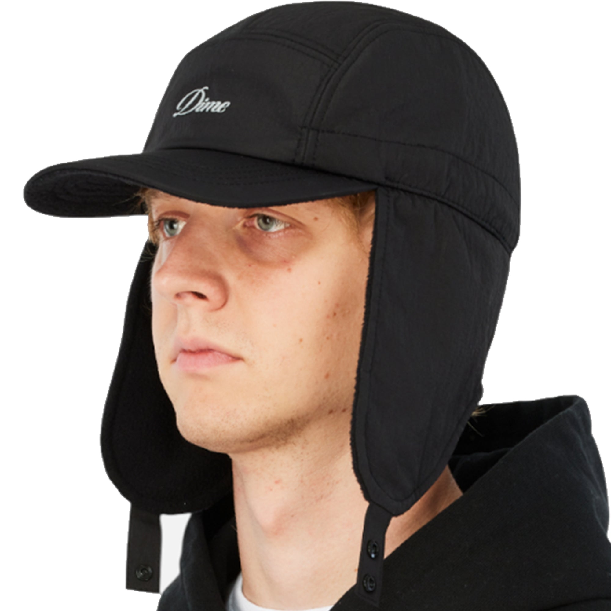 Dime MTL Cursive Earflap Cap Black