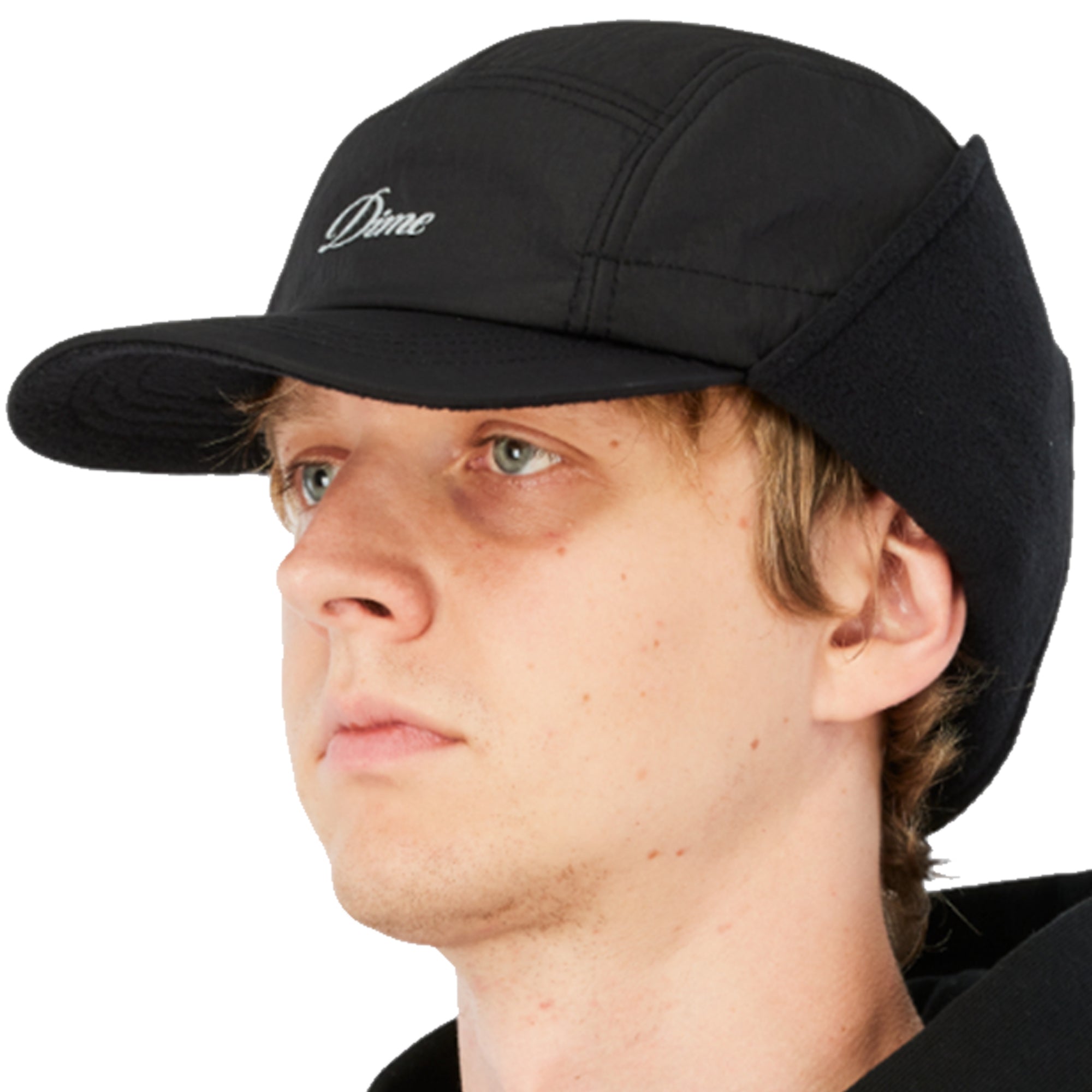 Dime MTL Cursive Earflap Cap Black