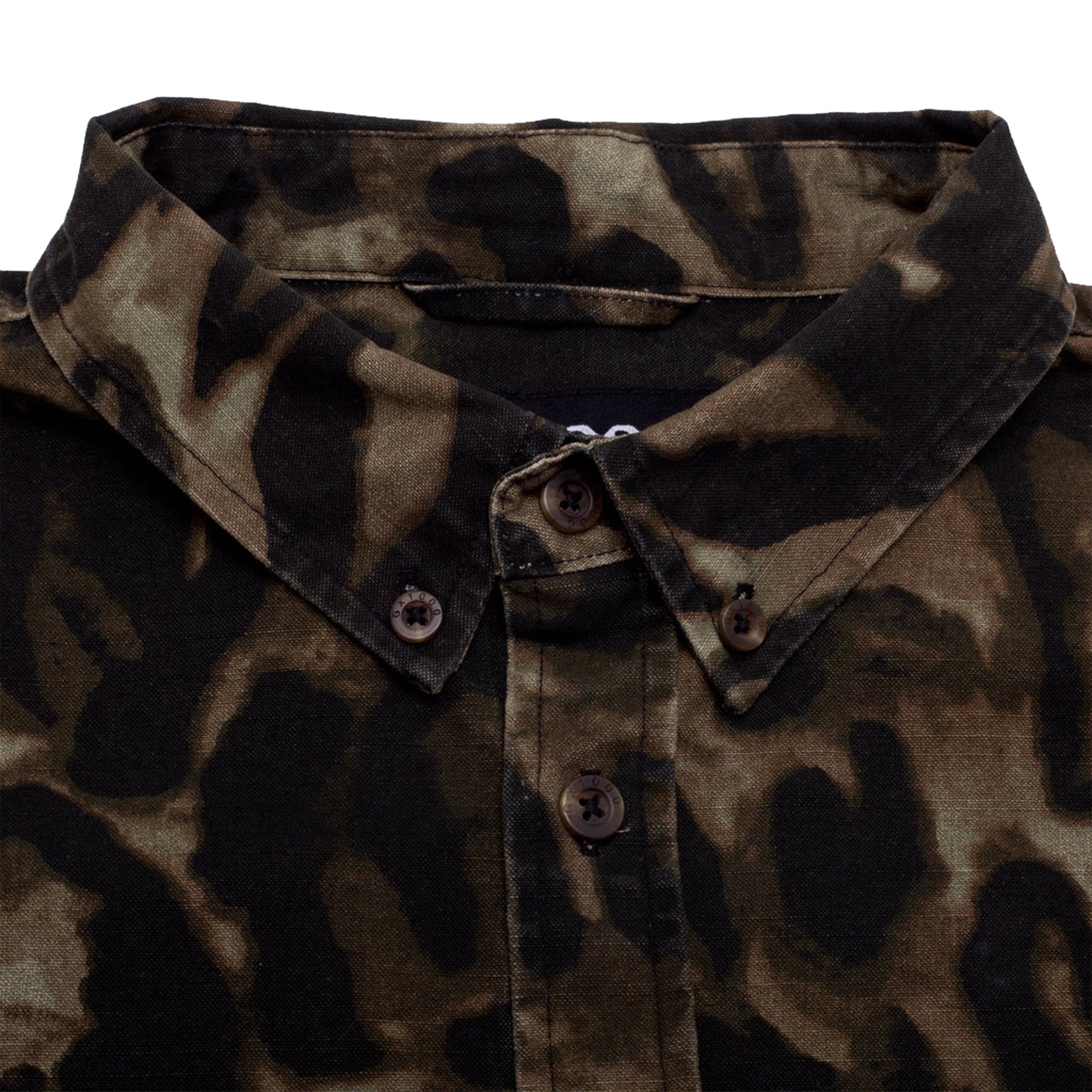 GX1000 Long Sleeve Button Down Shirt Brown Leopard Camo