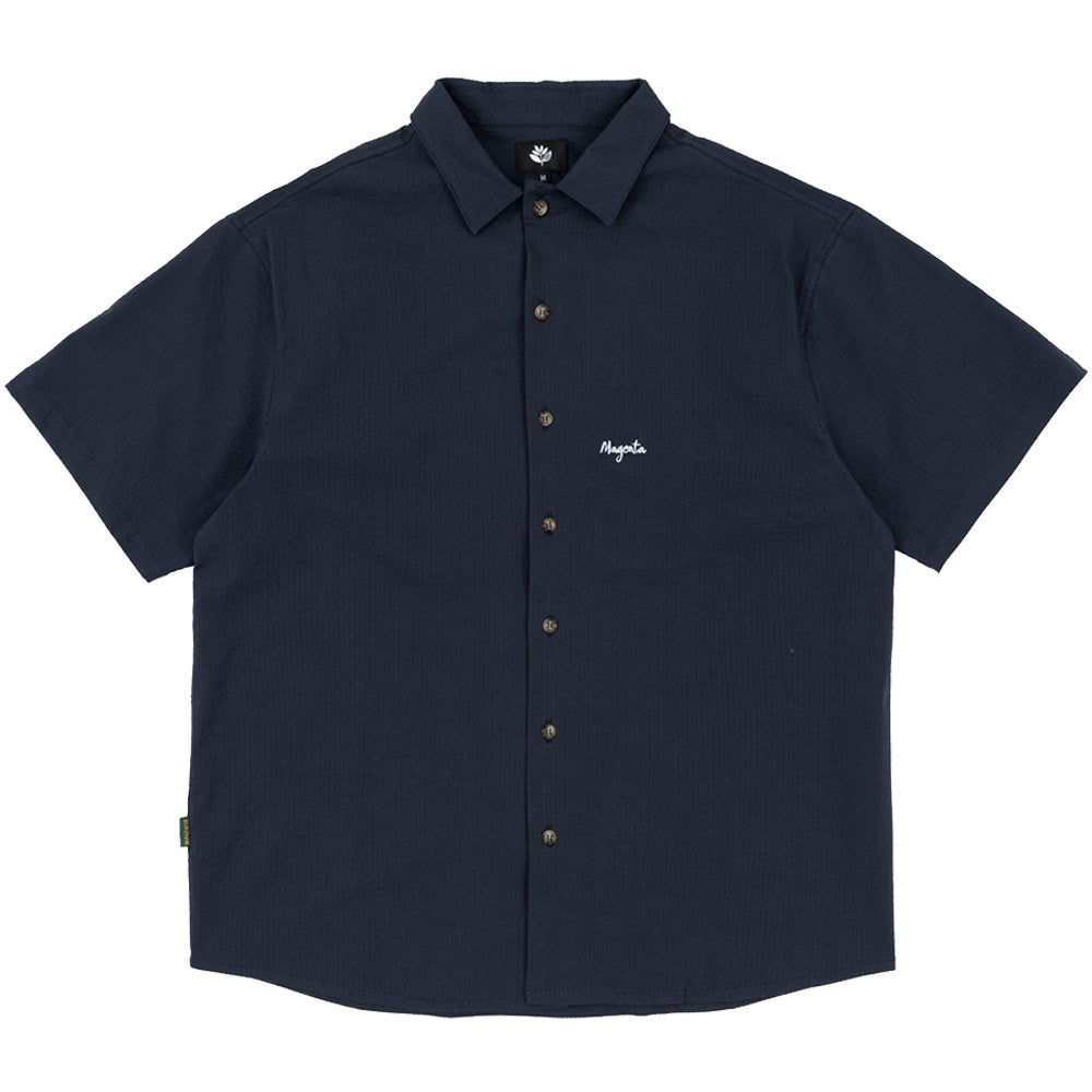 Magenta Seersucker Shirt Navy Blue