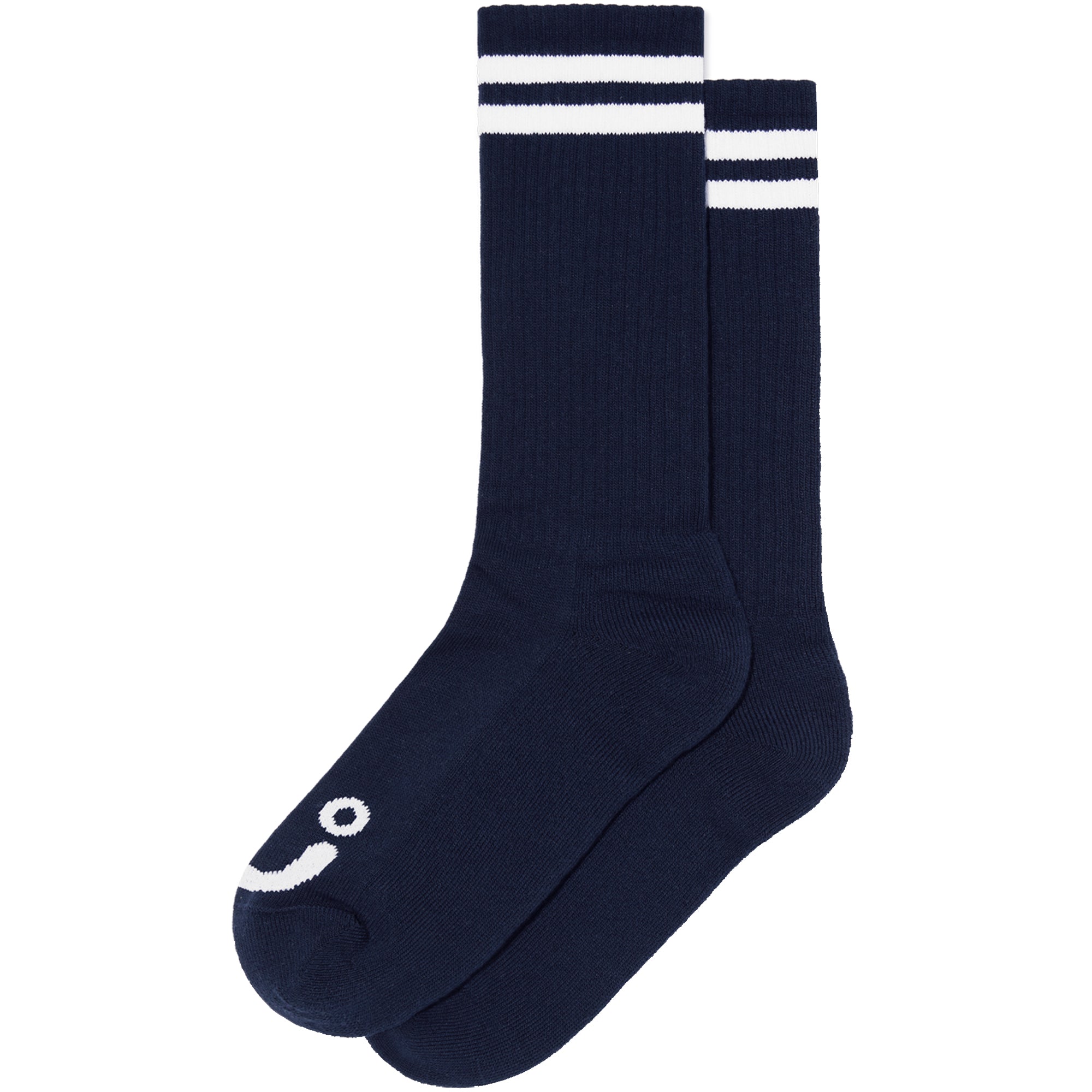 Polar Skate Co Long Rib Socks Happy Sad Navy/White