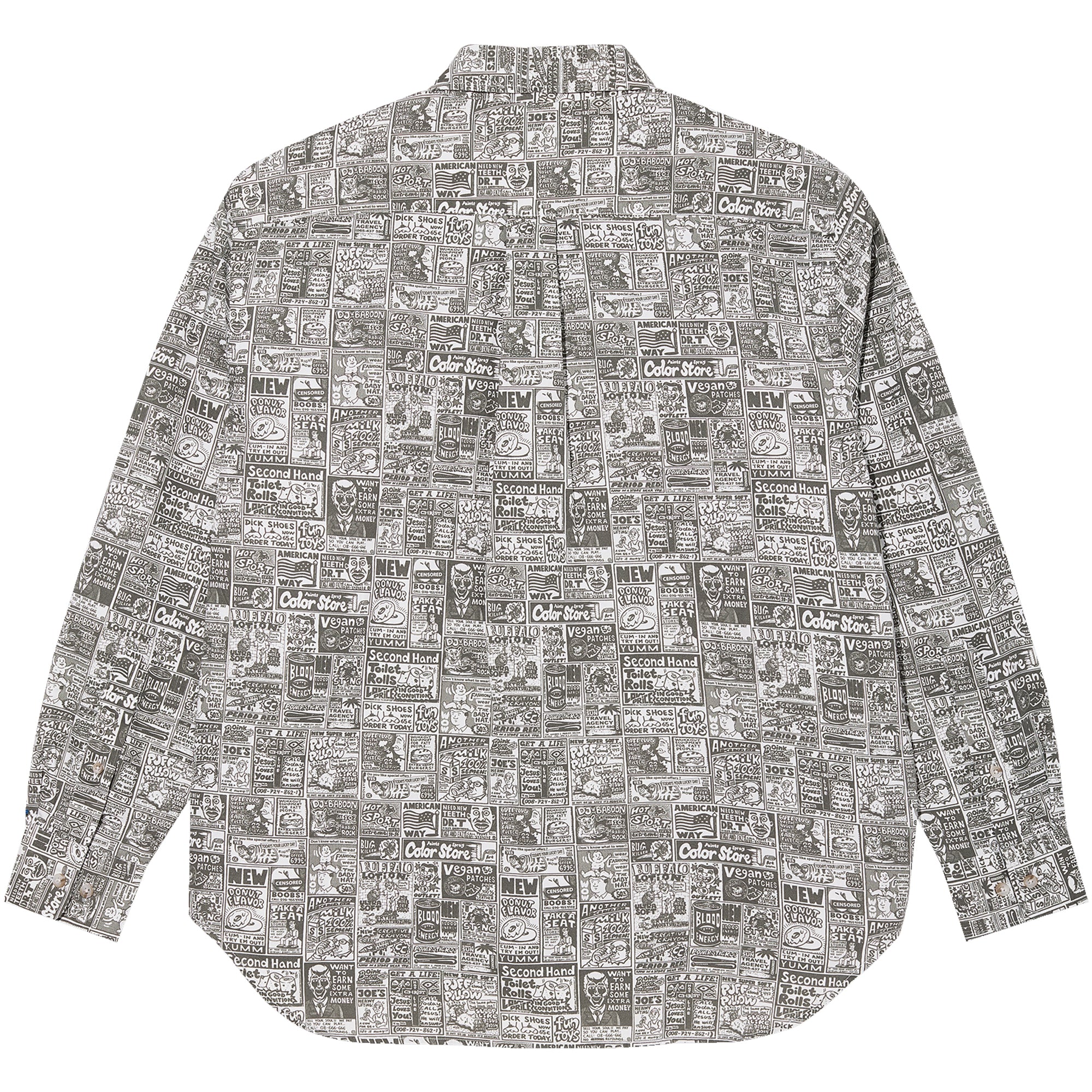 Polar Skate Co Ben LS Shirt Newspaper Light Grey