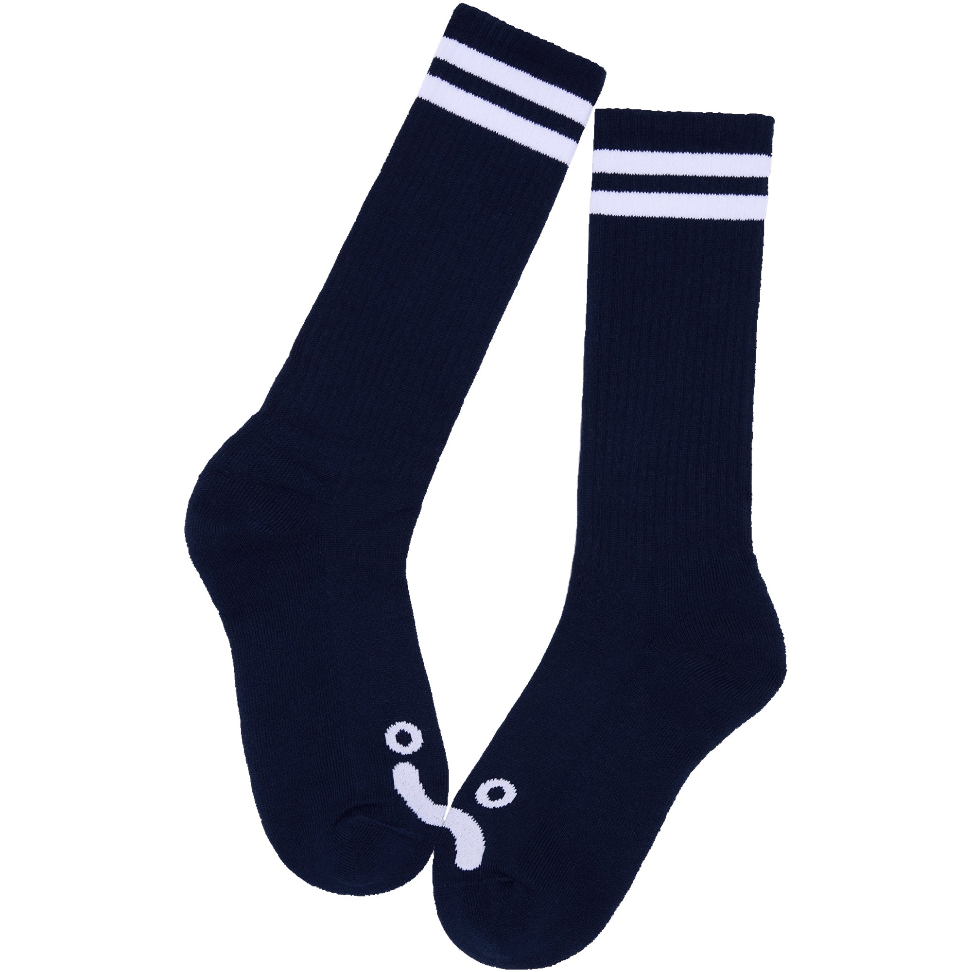 Polar Skate Co Long Rib Socks Happy Sad Navy/White