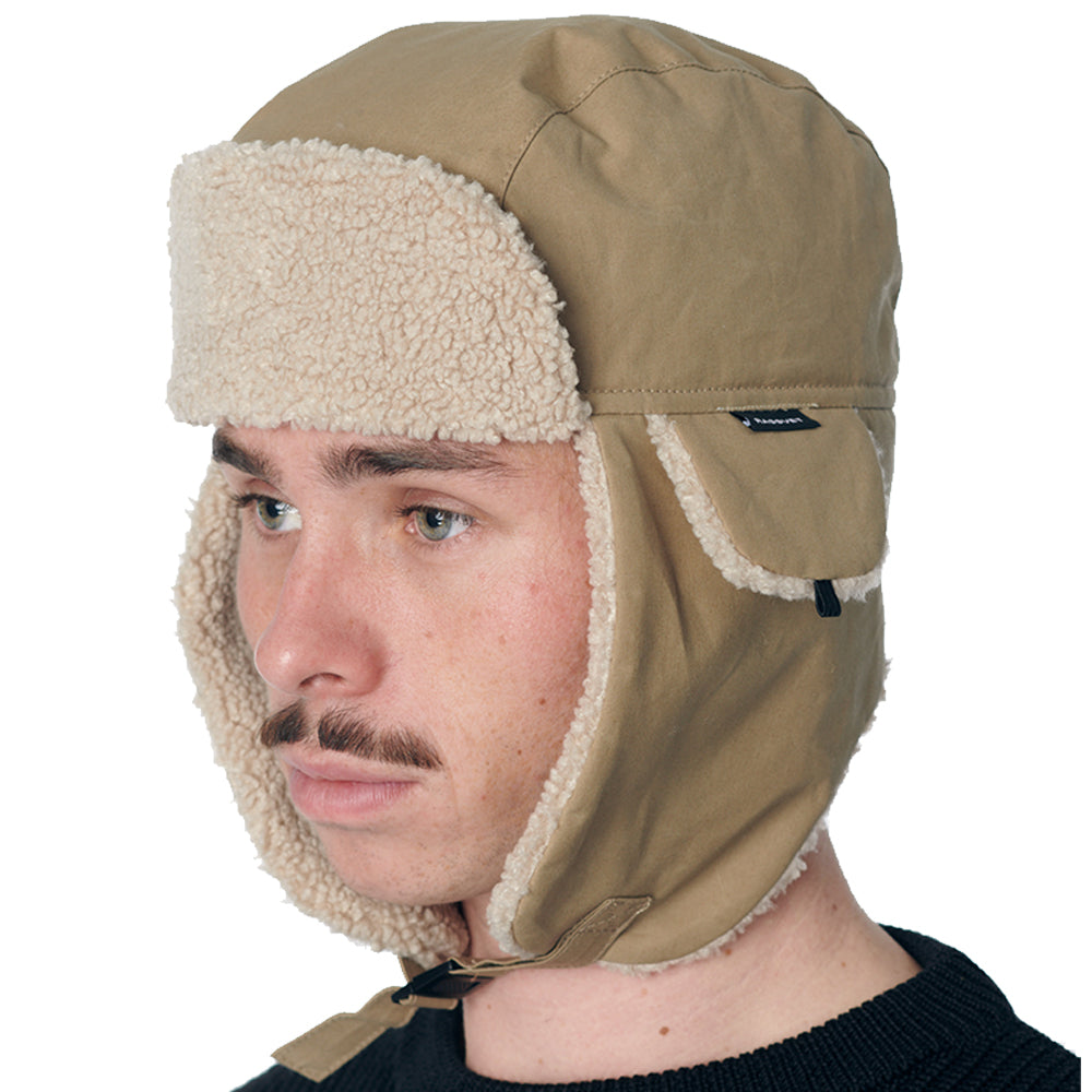 Rassvet Waxed Cotton Trapper Hat Woven Beige