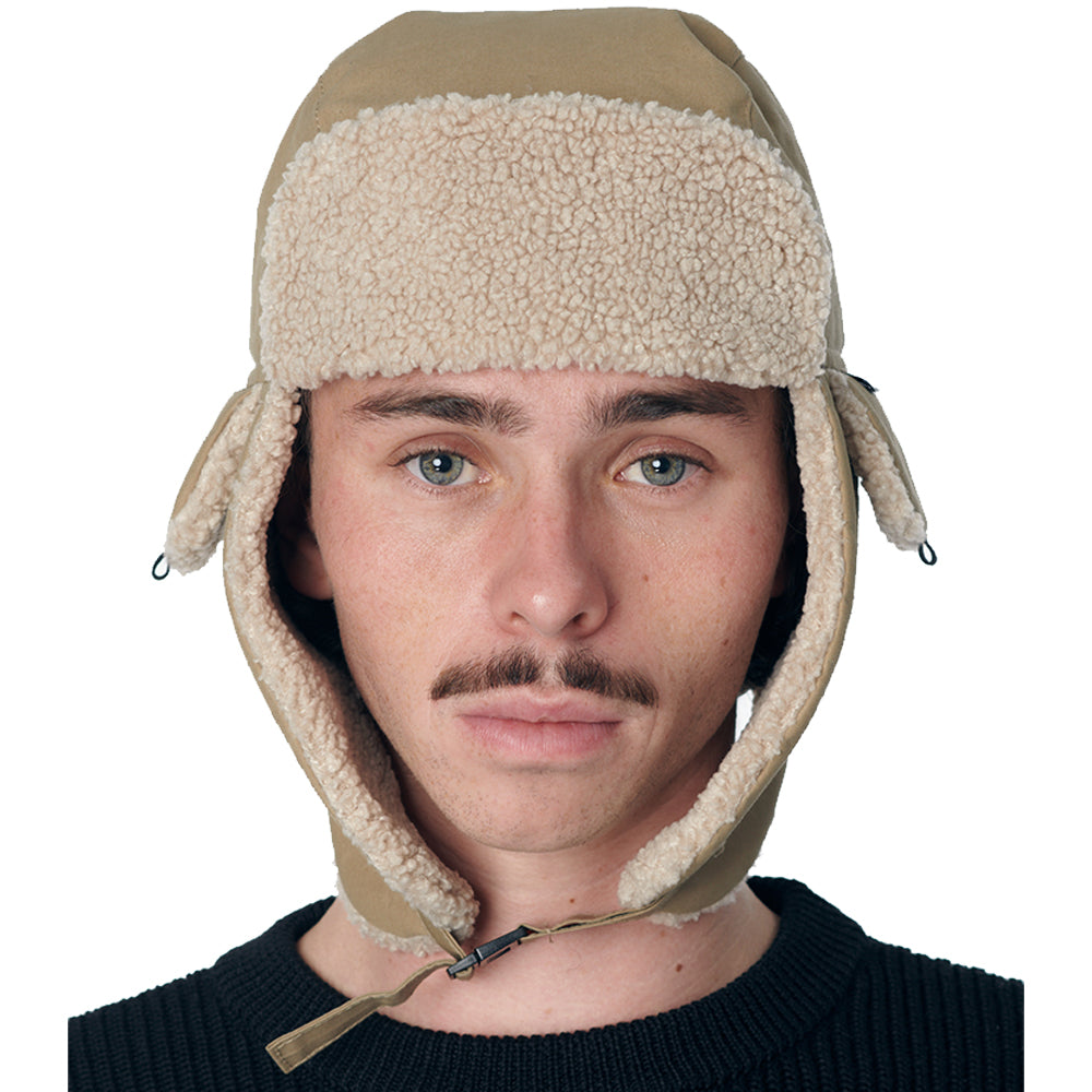 Rassvet Waxed Cotton Trapper Hat Woven Beige