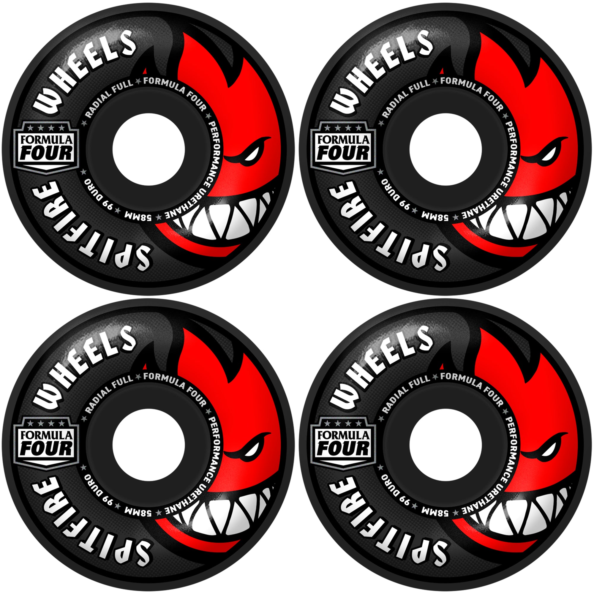 Spitfire Formula Four Radial Full Team Colours 99du Black Skateboard Wheels 58mm