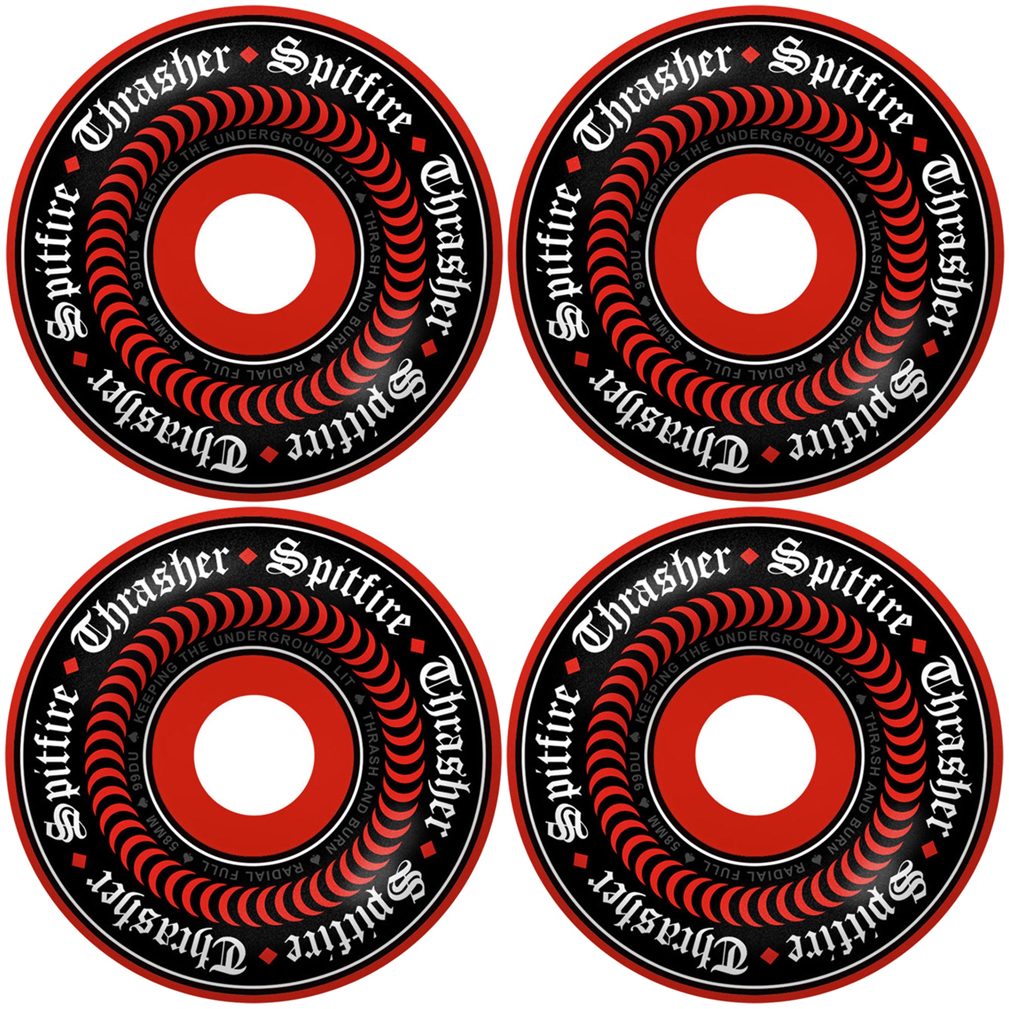 Spitfire x Thrasher Oath Formula Four Radial Full 99du Red Skateboard Wheels 58mm