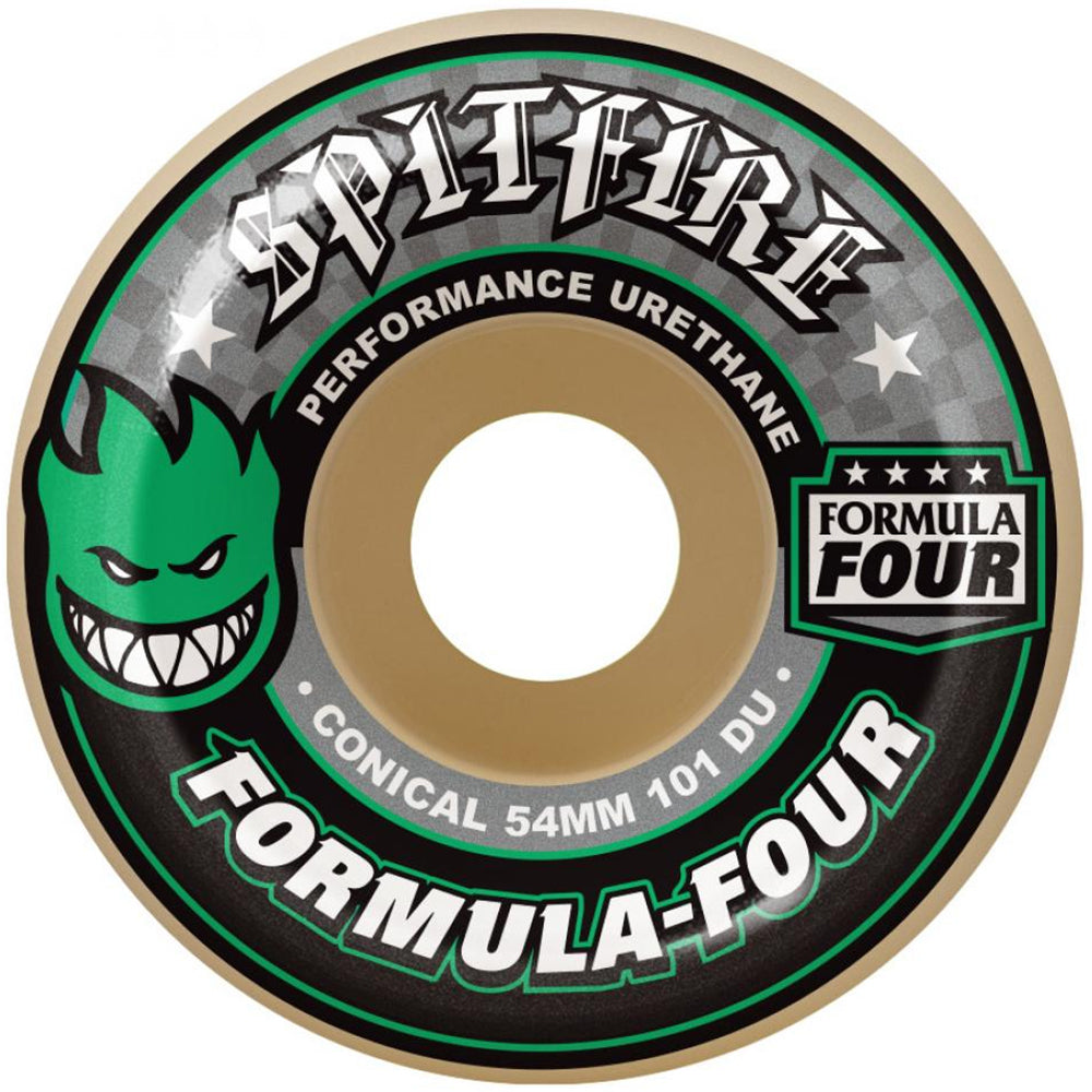 Spitfire Formula Four Conical Green Print 101du Skateboard Wheels 56mm
