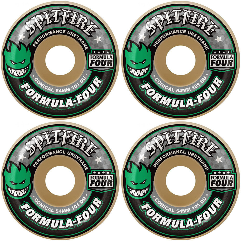 Spitfire Formula Four Conical Green Print 101du Skateboard Wheels 56mm