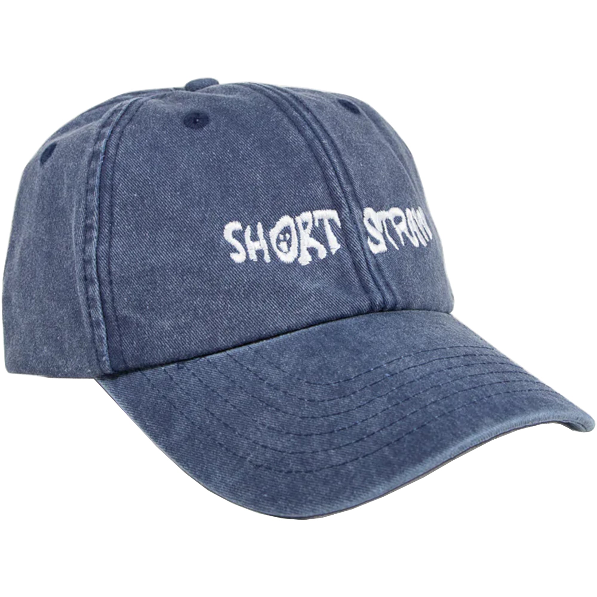 Short Straw Warped Logo Cap Washed Denim/White
