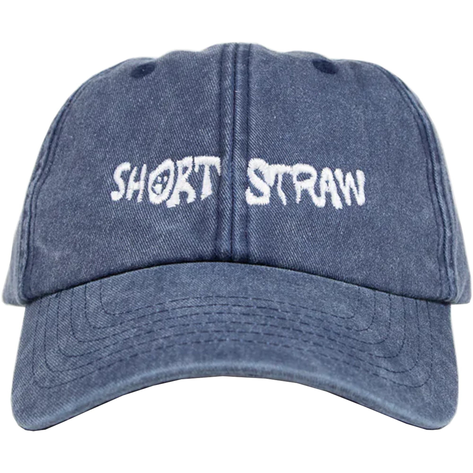 Short Straw Warped Logo Cap Washed Denim/White