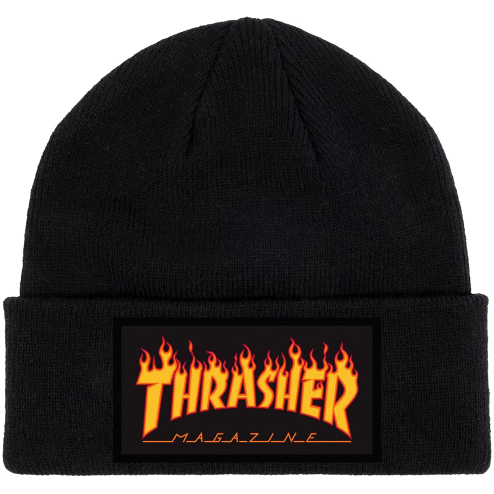 Thrasher Flame Logo Patch Beanie Black