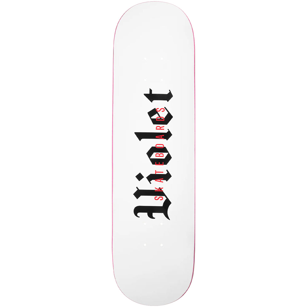 Violet Old English Skateboard Deck 8.38" White