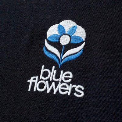 Blue Flowers Flower T Shirt Black