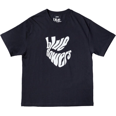 Blue Flowers Wavy T Shirt Black