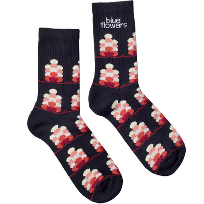 Blue Flowers Woodland Socks Black UK 7-11