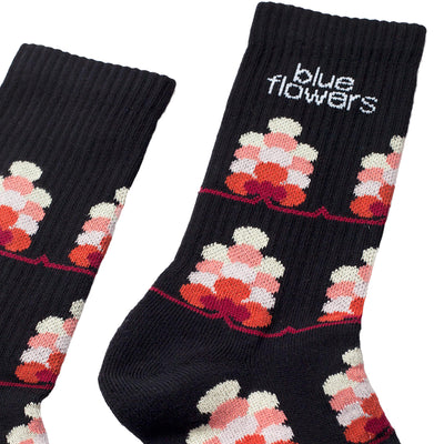 Blue Flowers Woodland Socks Black UK 7-11