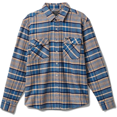 Brixton Bowery Stretch Water Resistant Flannel Shirt Blue Heaven/Paradise Orange/Off White