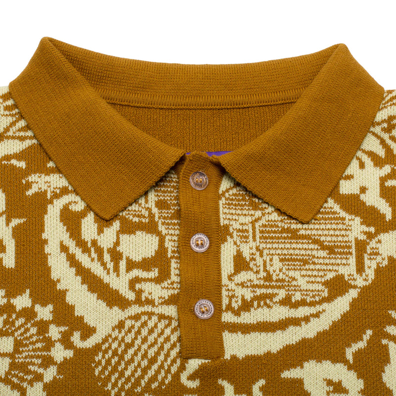 Fucking Awesome Fancy Knit Long Sleeve Polo Sweater Gold/Ivory