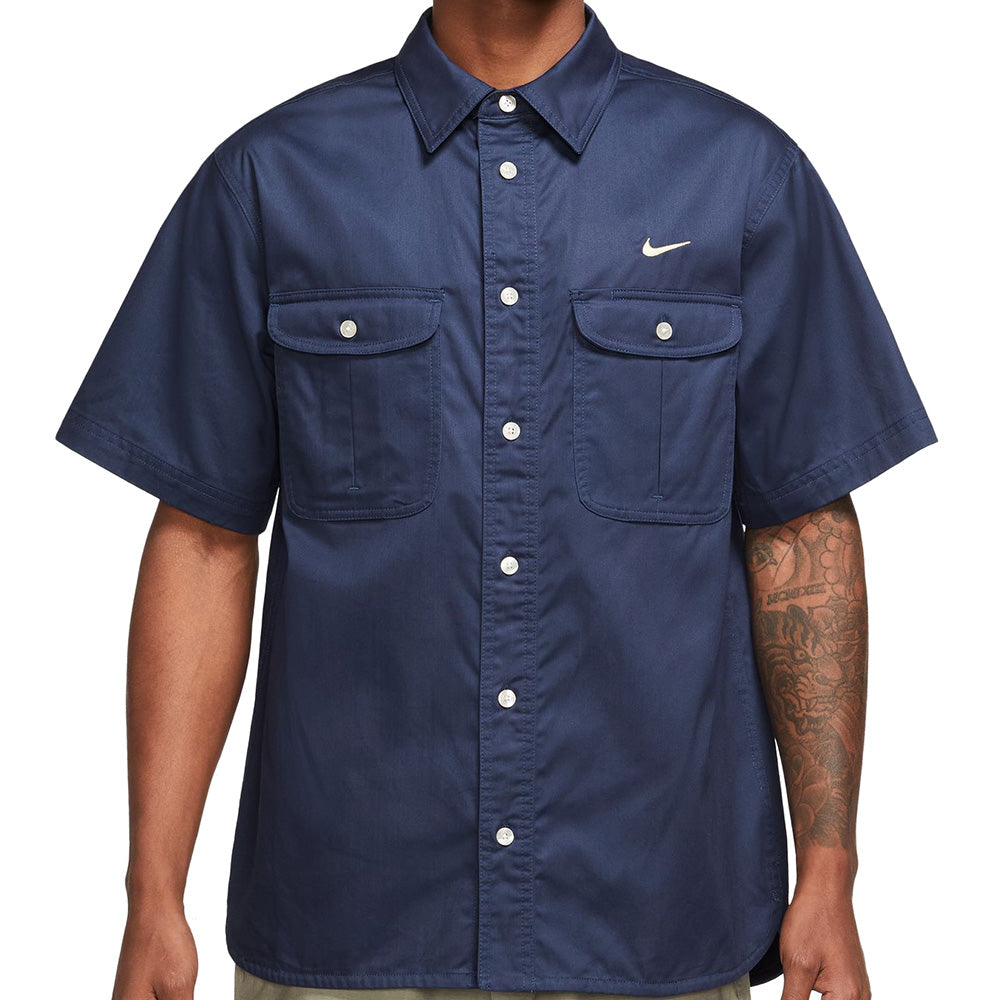 Nike SB Short-sleeve Woven Button Down Midnight Navy/Coconut Milk