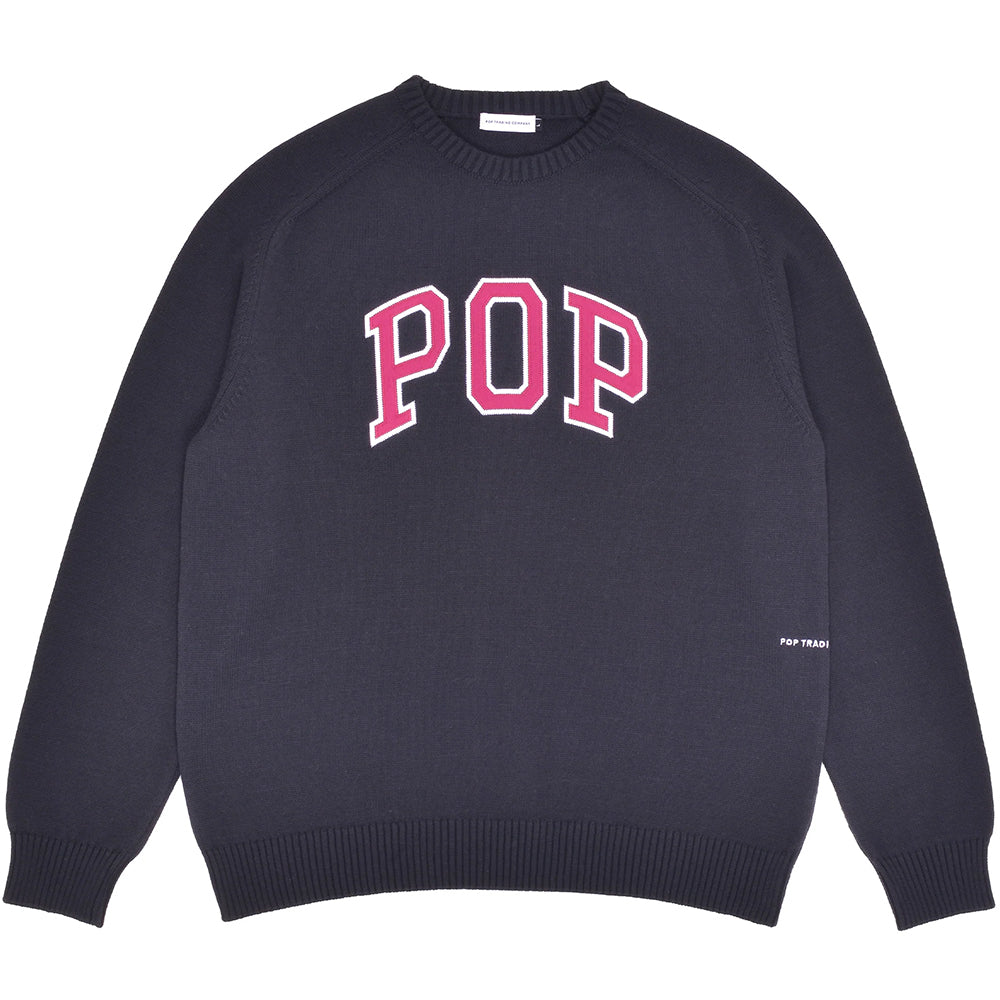 Pop Trading Company Arch Knitted Crewneck Anthracite/Raspberry