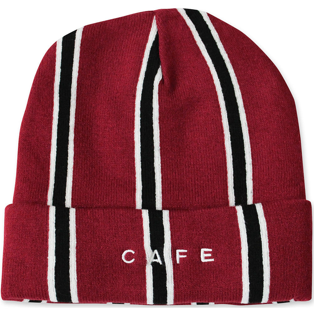 Skateboard Cafe Vertical Stripe Beanie Burgundy/Black/White