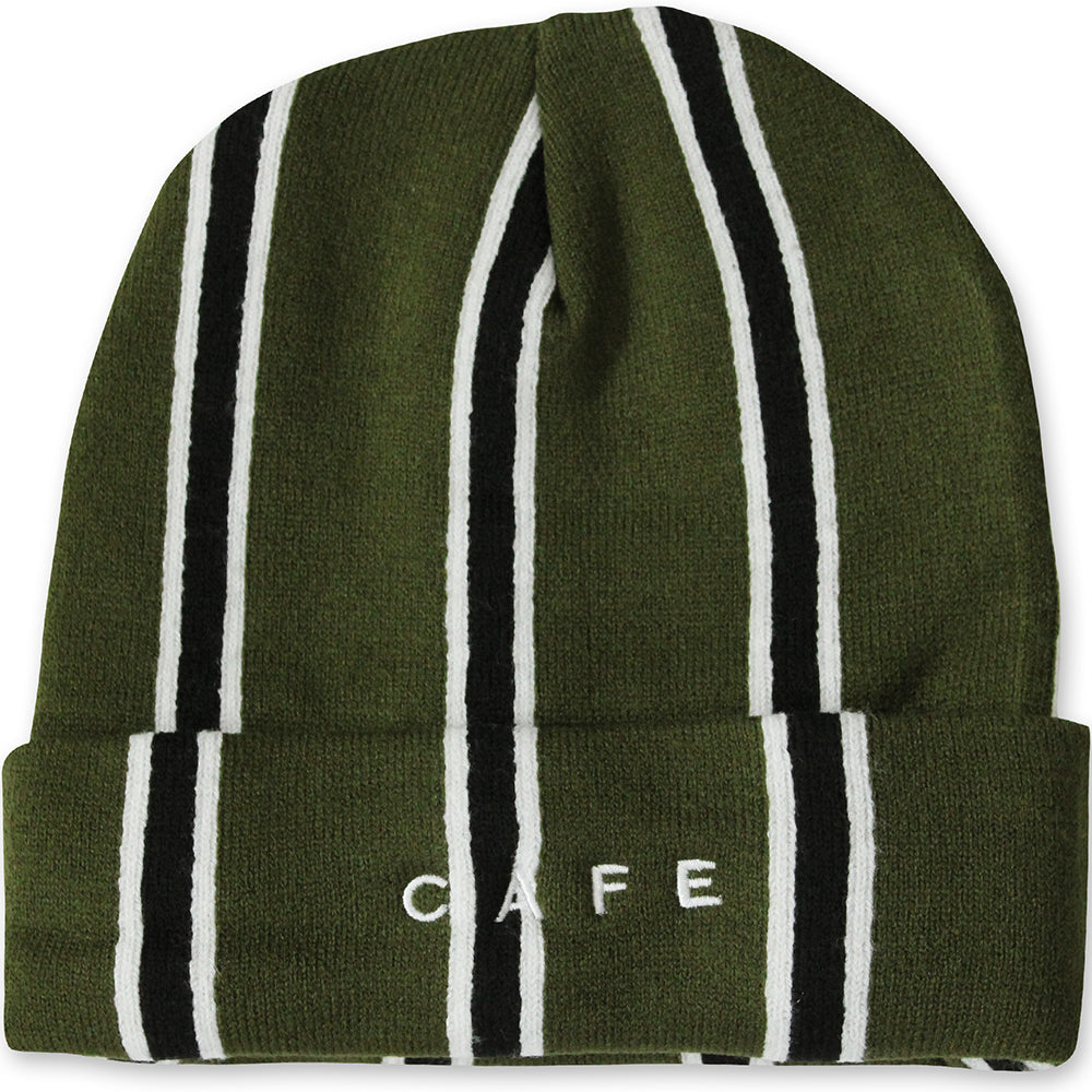 Skateboard Cafe Vertical Stripe Beanie Olive/Black/White