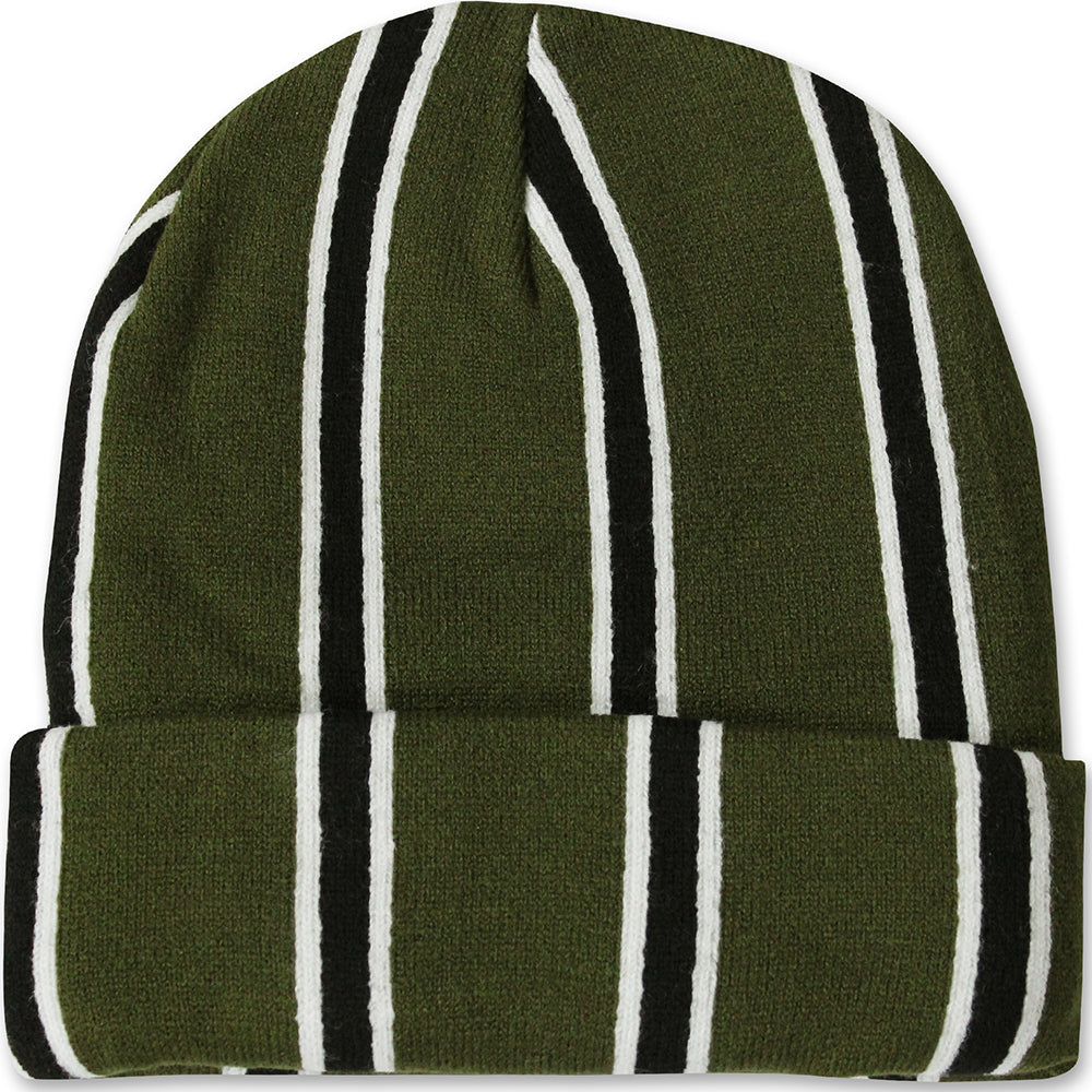 Skateboard Cafe Vertical Stripe Beanie Olive/Black/White