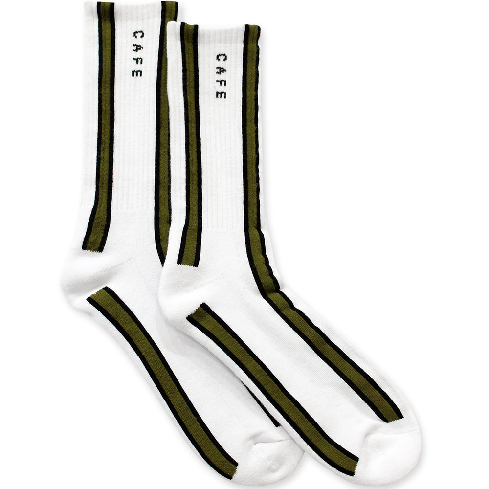 Skateboard Cafe Vertical Stripe Socks White/Olive/Black