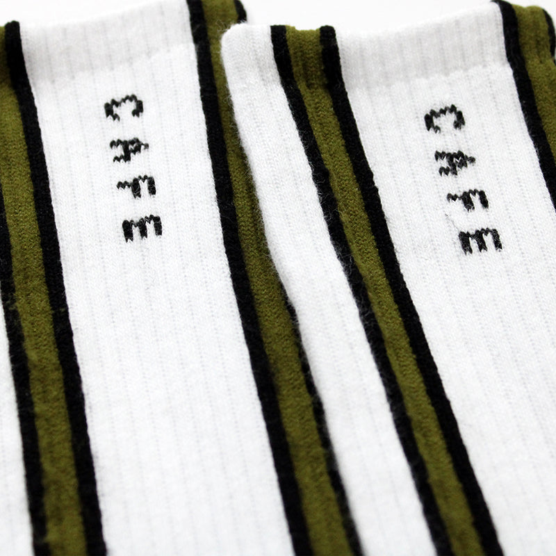 Skateboard Cafe Vertical Stripe Socks White/Olive/Black