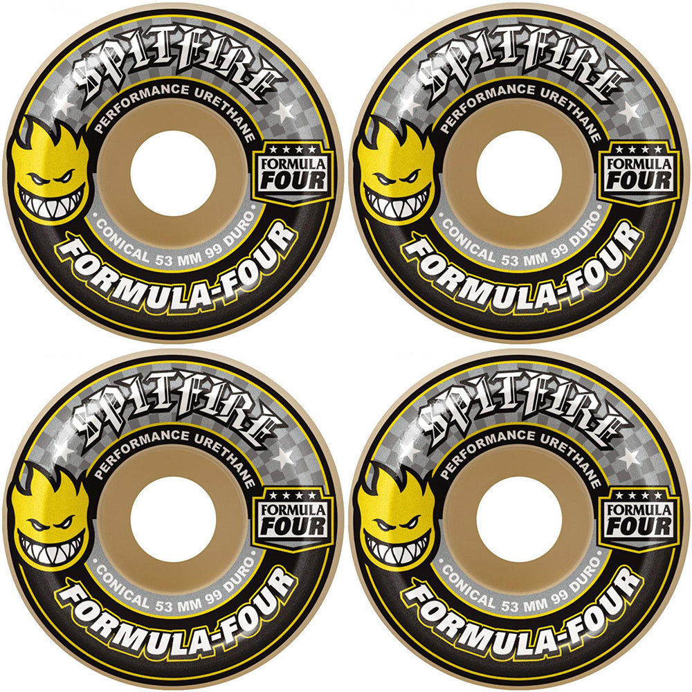 Spitfire Formula Four Conical 99DU Yellow Print Skateboard Wheels 53mm