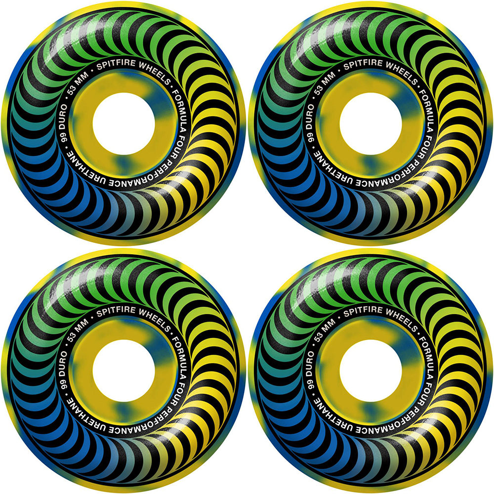 Spitfire Formula Four Multiswirl Classics 99du Skateboard Wheels Yellow/Blue 53mm