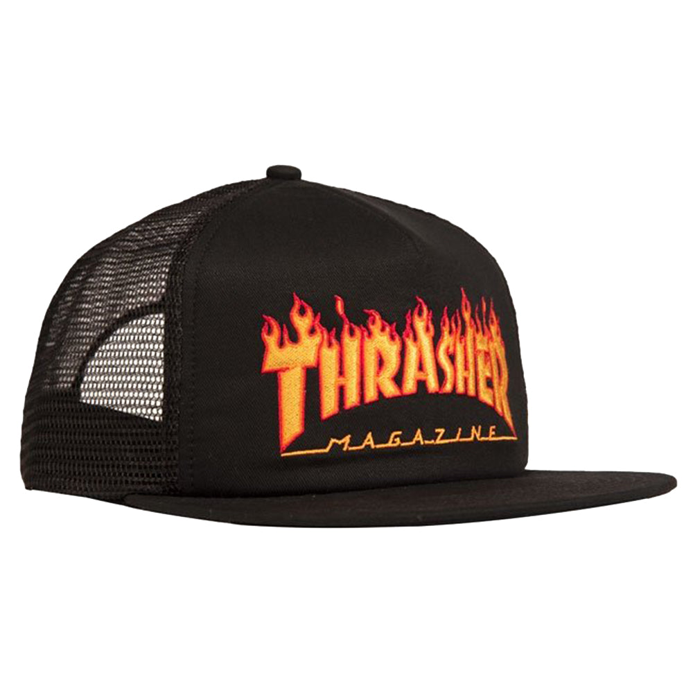 Thrasher Flame Logo Embroidered Mesh Cap Black