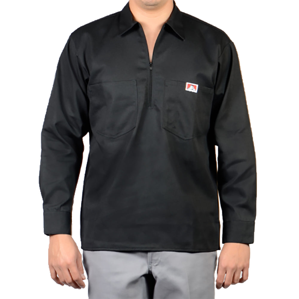 Ben Davis long sleeve Half Zip work shirt solid black