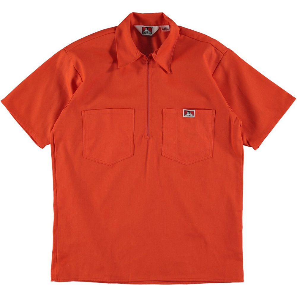 Ben Davis short sleeve half zip work shirt solid orange