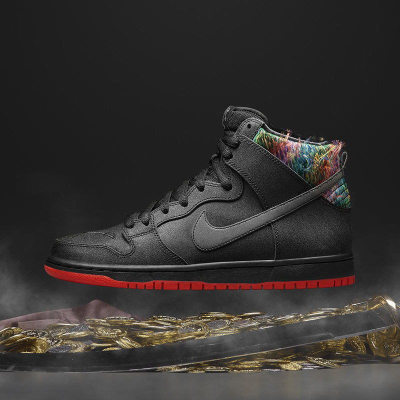 Nike SB Dunk High Premium black/black-challenge red-metallic silver