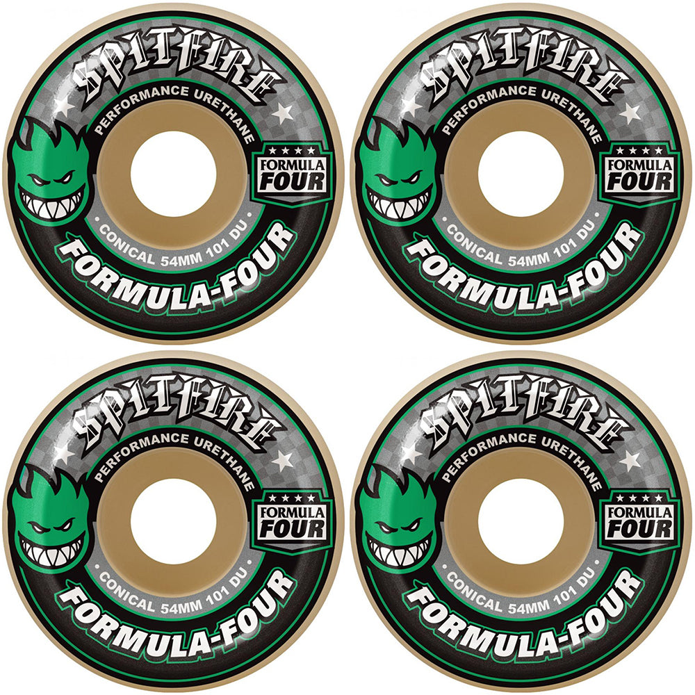 Spitfire Formula Four Conical Green Print 101du Skateboard Wheels 53mm