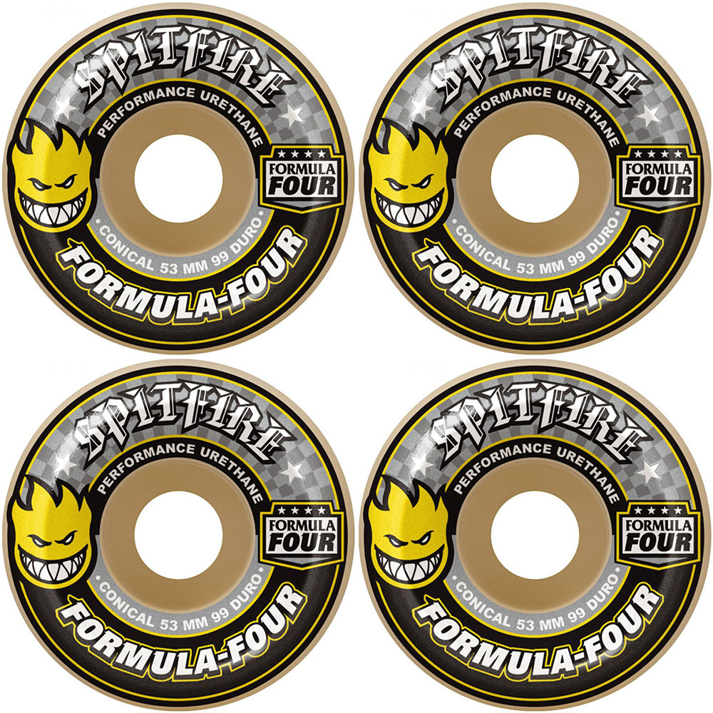 Spitfire Formula Four Conical 99DU Yellow Print Wheels 54mm