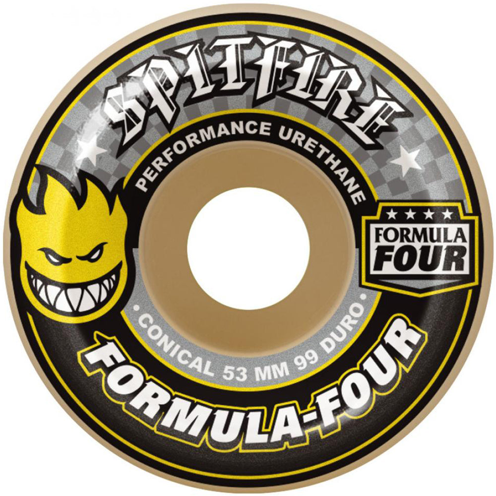 Spitfire Formula Four Conical 99DU Yellow Print Skateboard Wheels 54mm